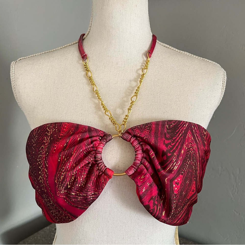 Bellissima Red and Gold Strapless Top with Chain Detail size XL